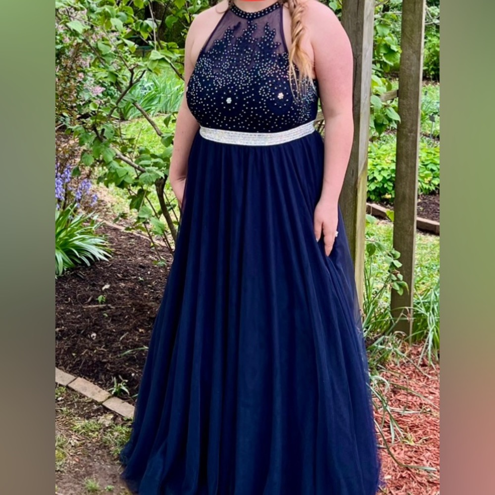 Navy blue formal prom dress